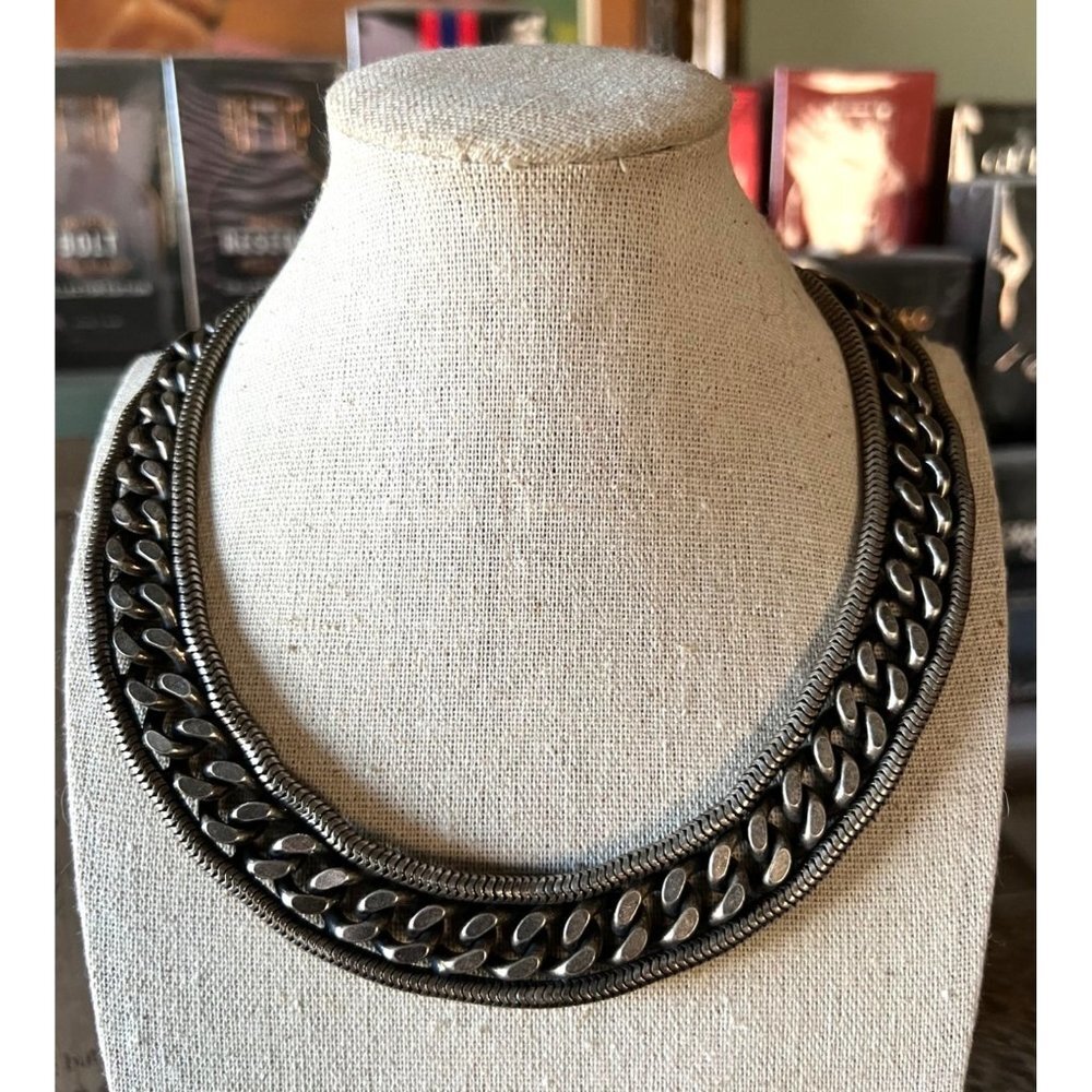 Cable Silver-Tone Statement Necklace -- 18"
